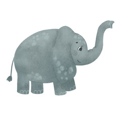 Cartoon elephant, children's illustration in gray tones, flat style. Watercolor, pastel. Design element for children's products, prints, polygraphy. Isolated