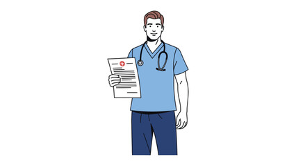 Patient Care and Analysis: A healthcare professional, equipped with a stethoscope, presents a medical report, symbolizing dedication to well-being. Capturing the essence of medical professionalism.