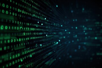 Digital binary code matrix on dark background
