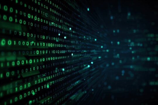 Digital binary code matrix on dark background - Powered by Adobe