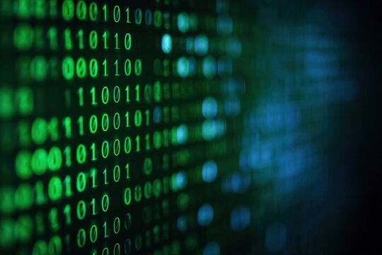 Abstract binary code display in green and blue tones - Powered by Adobe