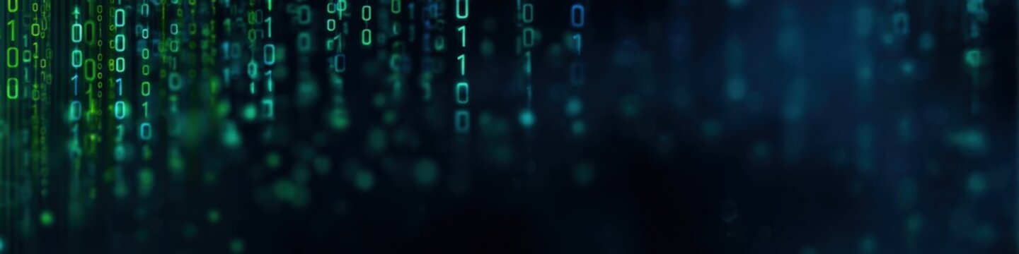 Abstract digital matrix background with vertical green and blue binary code