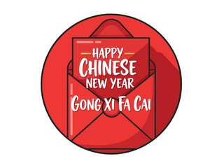 Happy Chinese New Year Wishes Red Envelope with Festive Greeting Card for Celebration