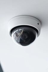 Modern indoor dome security camera mounted on ceiling