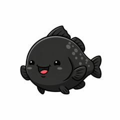 Cute happy black moor goldfish cartoon character swimming.