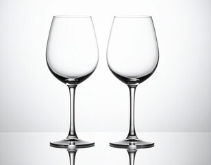 Pair of Elegant Clear Wine Glasses on Reflective Surface in Studio Lighting