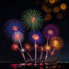 Fototapeta premium Farbenfrohes Feuerwerk am Nachthimmel