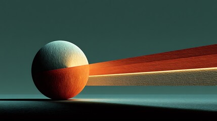 Abstract sphere intersected by glowing red block on dark blue surface digital art