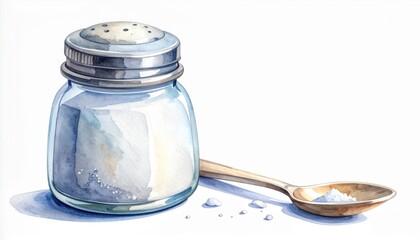 Salt Shaker Still Life Watercolor Illustration on White Background