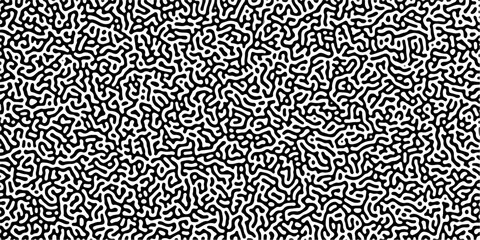Fototapeta premium Turing reaction diffusion monochrome seamless pattern with chaotic motion .Linear design with biological shapes. Organic lines in memphis. abstract turing organic wallpaper background . 