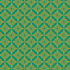 Seamless teal and gold luxury ornamental damask pattern for background and textiles