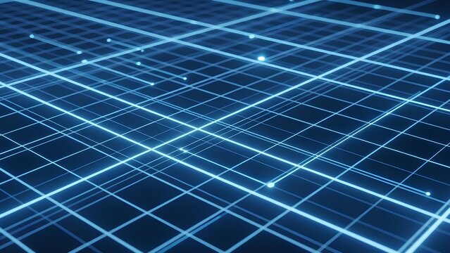 Abstract digital grid with glowing blue lines and nodes, representing data flow or network connections. - Powered by Adobe