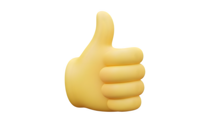 Yellow thumbs up hand gesture isolated on transparent background