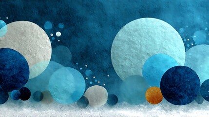 Abstract watercolor circles art in shades of blue and grey with texture background