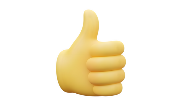 Yellow thumbs up hand gesture isolated on transparent background - Powered by Adobe
