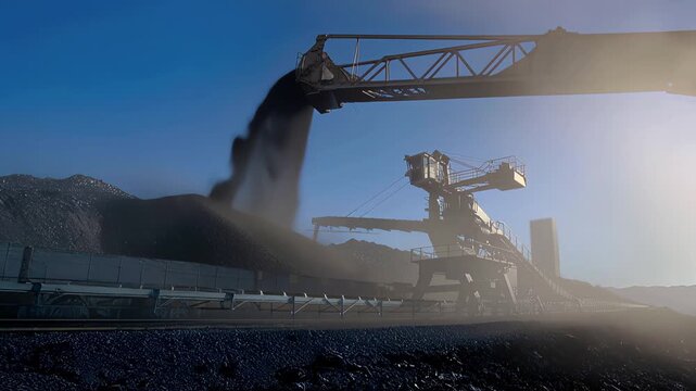 Iron Ore Processing Plant, Conveyor System Transporting Raw Material, Mining Industry