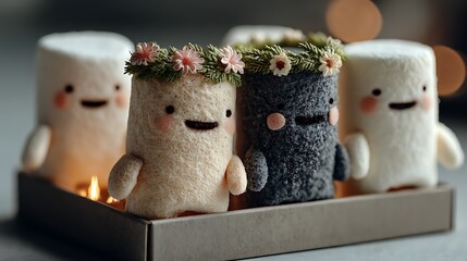 Adorable marshmallows wearing flower crowns charming kawaii confectionery for delightful decorations and sweet treats