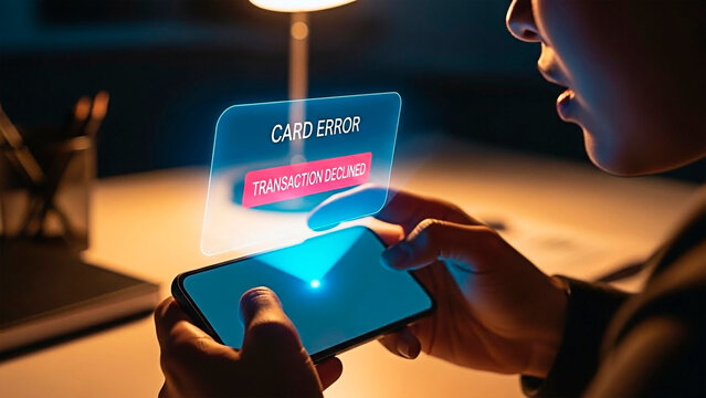Card error and secure transaction on a phone screen for the concept of technology. - Powered by Adobe