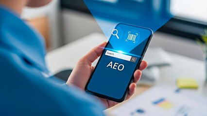 A person holding a phone for the concept of Technology and business.