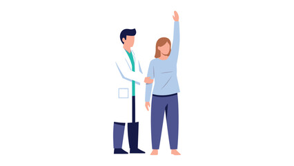 Medical Consultation and Examination: In a clinical setting, a healthcare professional conducts a medical examination, observing a patient's arm movement to assess physical health.