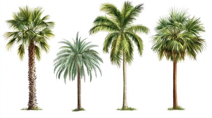 Four Palm Trees Isolated White Background