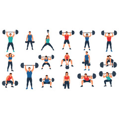 Group of weightlifters performing overhead lifts.