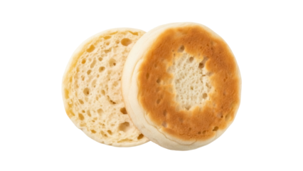 Isolated English muffin halves, toasted for breakfast, brunch, bakery or restaurant setting