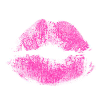 Pink lipstick kiss mark isolated on transparent background. Lip print impression, makeup smudge texture, romantic beauty symbol, cosmetic design element PNG