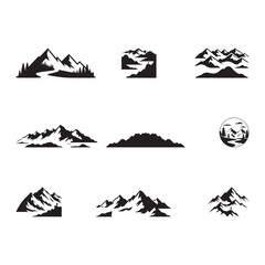 Black Color Gardening Hobby Mountain Landscape Outdoor Exploration Silhouette Vector Illustration, Solid White Background.