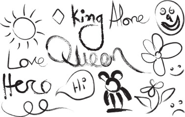 Naklejka premium Hand Drawn Hearts and Exclamation Doodle Set