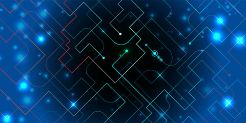 Vector illustration technology with line pattern over dark blue background. Modern hi-tech digital technology concept. Abstract internet communication, future science techno design for background