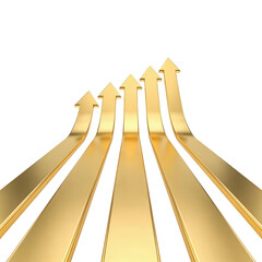 3d golden growth arrows icon isolated on transparent background for apps and UI. Ideal for business growth, success strategy, progress charts, finance dashboards, and achievement concepts