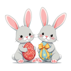 Vsai cute easter bunnies holding decorated eggs for holiday
