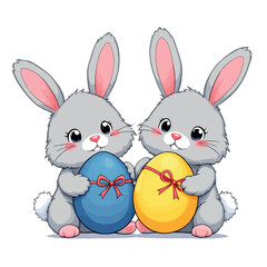 Vsai cute cartoon bunnies holding colorful easter eggs