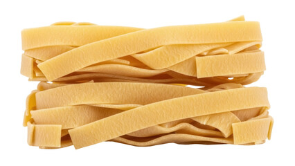 Isolated fresh egg tagliatelle pasta, uncooked Italian food ingredient for meal preparation