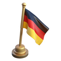 German flag on a golden pole isolated on transparent background