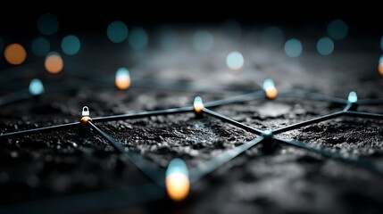 Cyber â€‹â€‹network security with padlock icon and secure digital connection lines on black surface