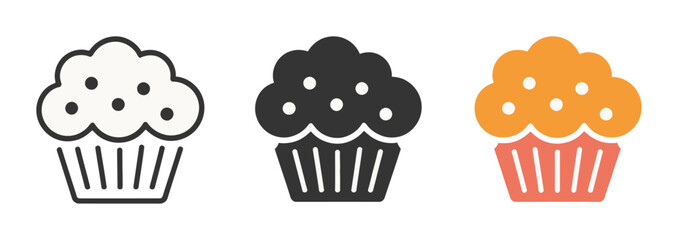 Cupcake in outline and flat color styles isolated white background symbol