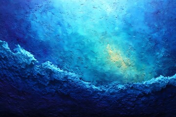 Deep blue sea abstract painting with textured wave crest and light turquoise background