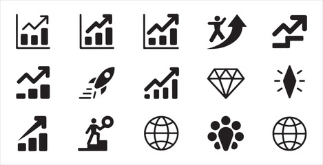 Business management and office work icons set outline vector illustration for web design