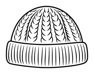 Knit beanie hat with cable knit pattern and ribbed edge isolated