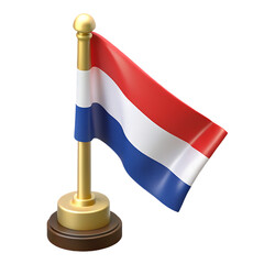 Small dutch flag on a golden pole isolated on transparent background