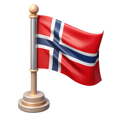 Norwegian flag on a flagpole isolated on transparent background