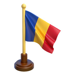 Romanian flag on a wooden stand isolated on transparent background