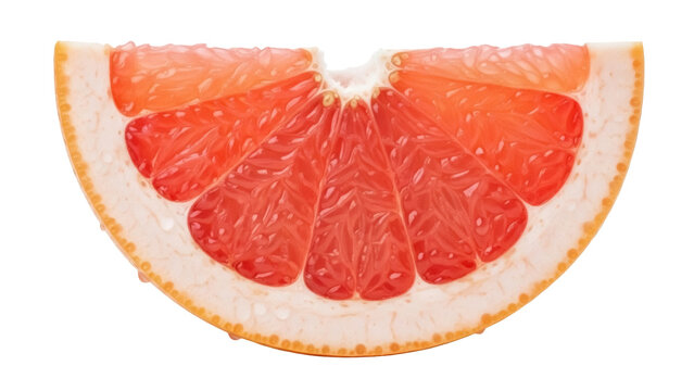 Isolated grapefruit slice showing pulp segments, a juicy healthy fruit for breakfast or dessert