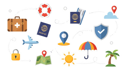 Collection of Travel and Safety Icons for Adventure and Navigation