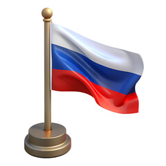Russian flag on a wooden pole isolated on transparent background