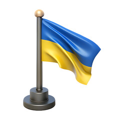 Ukrainian flag on a metal pole isolated on transparent background