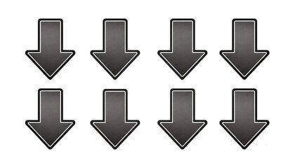 Down arrow icon set, navigation symbols, user interface design elements. Collection of minimalist vector arrows pointing downward in various styles