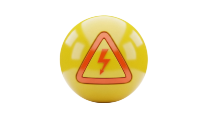 Isolated yellow round danger warning sign of high voltage with red lightning bolt icon